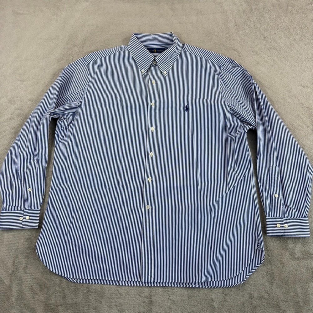 Polo Ralph Lauren Oxford Shirt Blue White Striped Men XL‎ 17.5 34/35 Preppy Pony